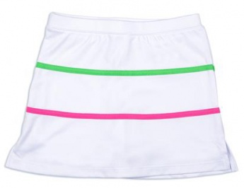 Girls white tennis skort with pink and green trim